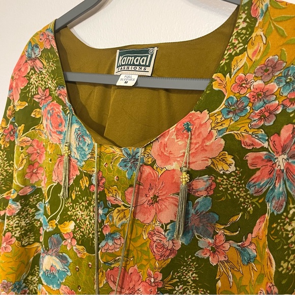 Vintage Floral Boho Chiffon Knee Length Dress Like New size Medium - Picture 3 of 9